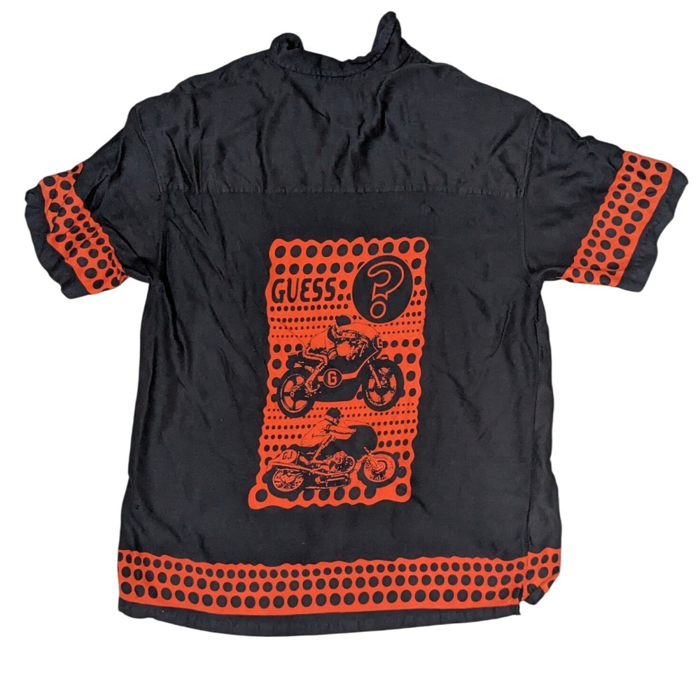 Guess Y2K Vintage Streetwear Bowling Motorcycle Button Up Shirt Men's XL‎